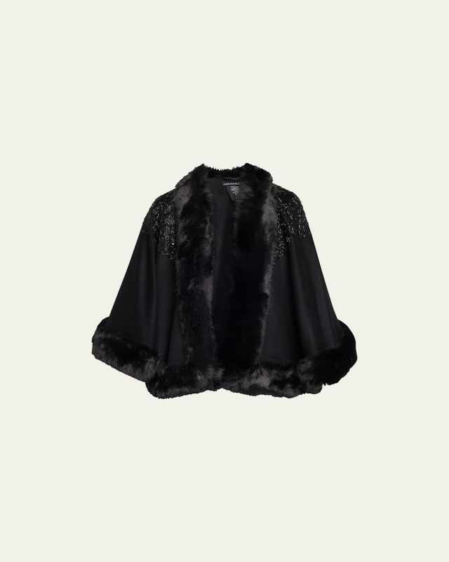Embellished Cashmere & Faux Fur Swing Cape